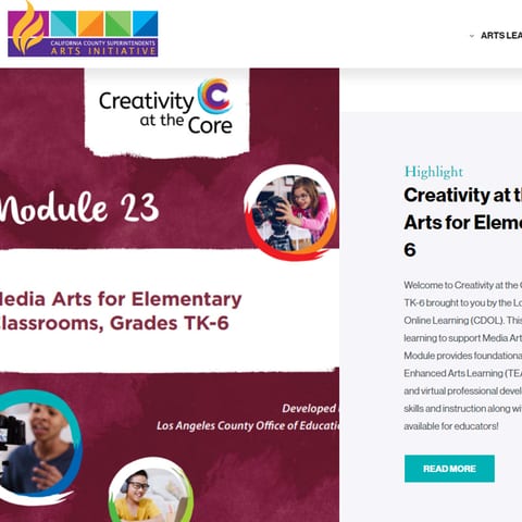The CCSESA Arts Initiative site, showing a Creativity at the Core learning module.