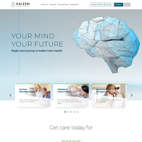 The Kaizen website home page.