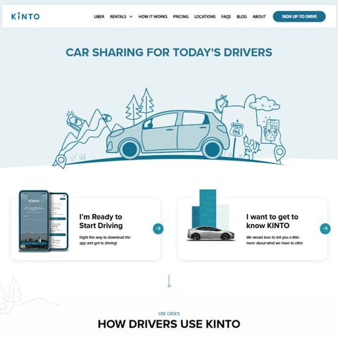 The KINTO website, showing its vehicle subscription pages.