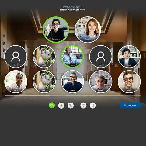 The Metavent platform, showing a small group video room of participant tiles.