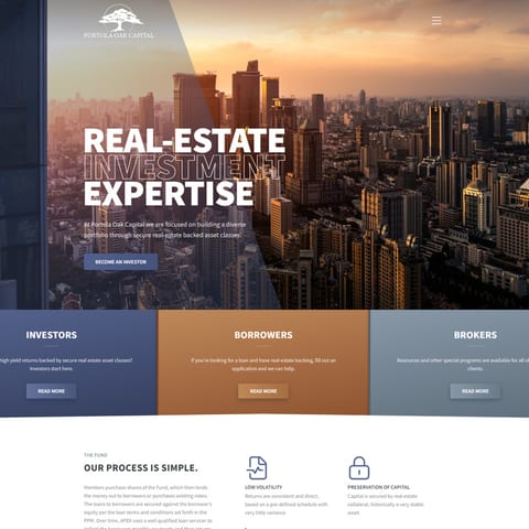 The Portola Oak Capital website home page, with panels for investors, borrowers and brokers.