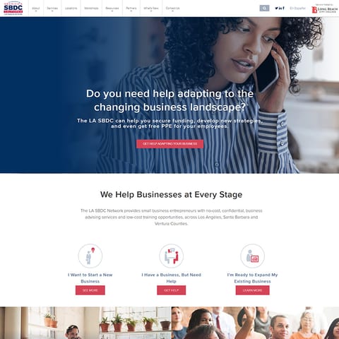 The SBDC website home page.