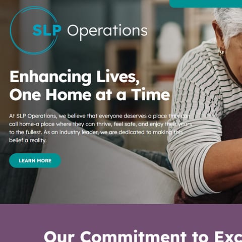 The SLP Operations website home page, headed "Enhancing Lives, One Home at a Time".